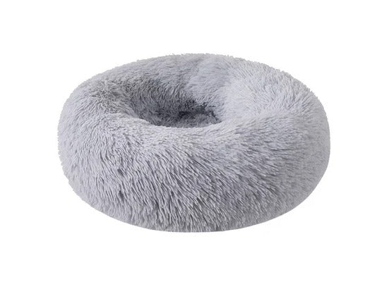 Cama para perro redonda de felpa gris claro