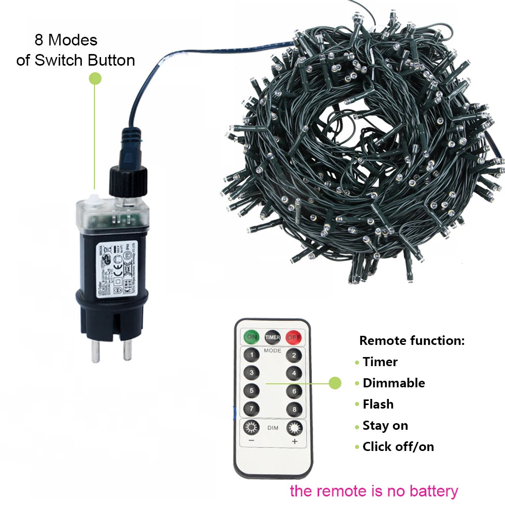 Guirnalda de Luces LED para Exteriores de 100 a 800 LED, Luces de Navidad para Árboles, Guirnaldas para Bodas, Fiestas, Jardines, Decoración Festiva