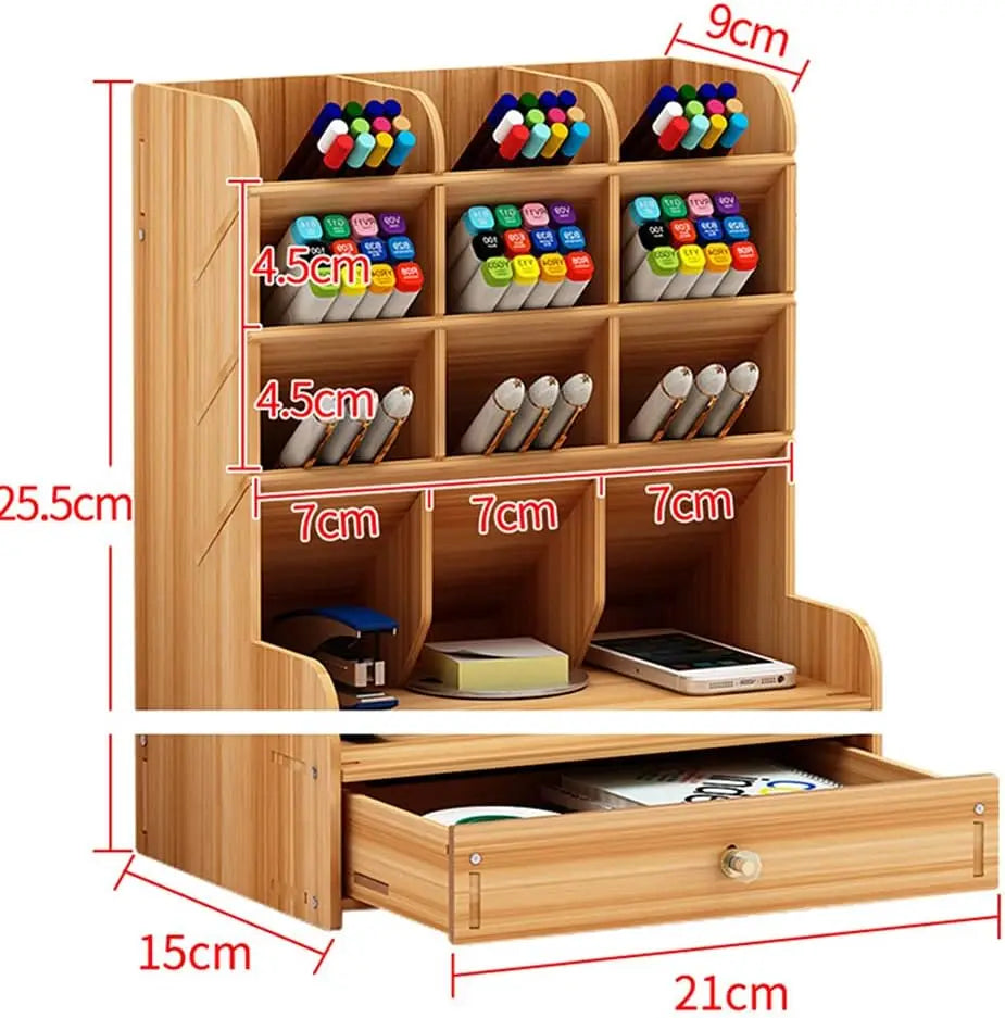 Organizador de Escritorio de Madera Multifuncional