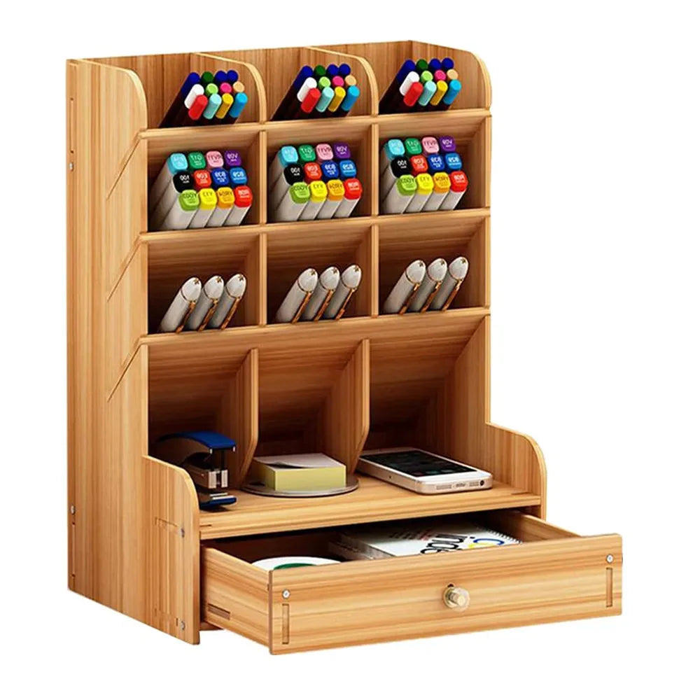 Organizador de Escritorio de Madera Multifuncional