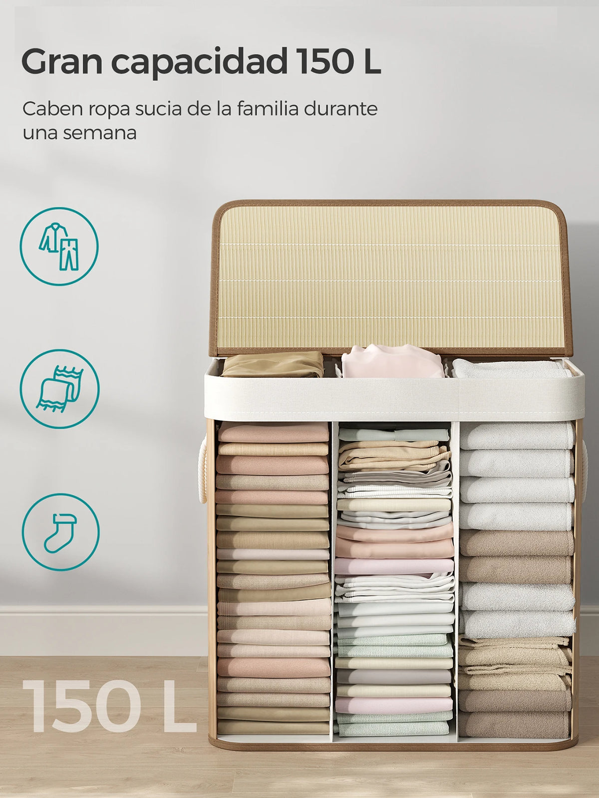 Cesta de Lavandería con 3 Compartimentos (SONGMICS)