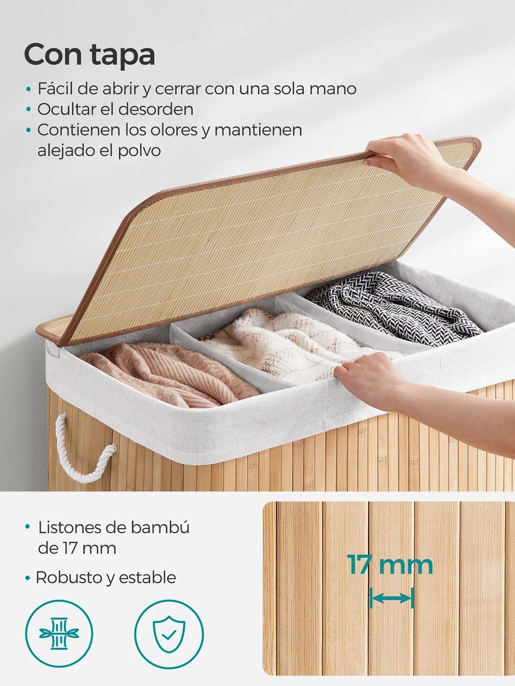 Cesta de Lavandería con 3 Compartimentos (SONGMICS)