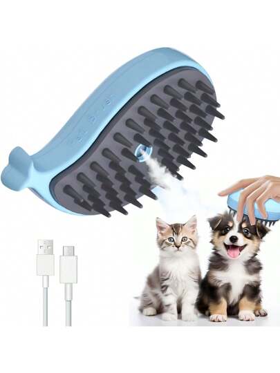 Cepillo de vapor celeste para gatos con cable USB