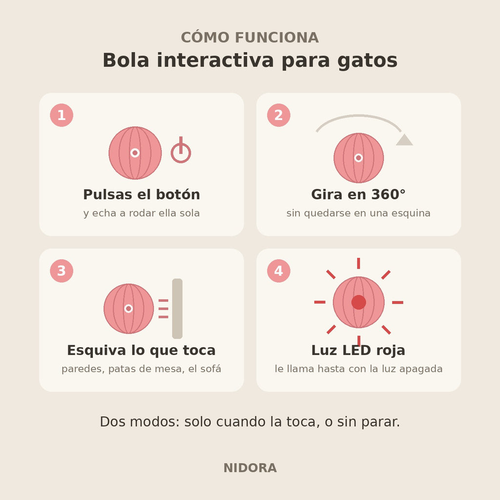 Bola Interactiva para Gatos que Rueda Sola, Recargable USB