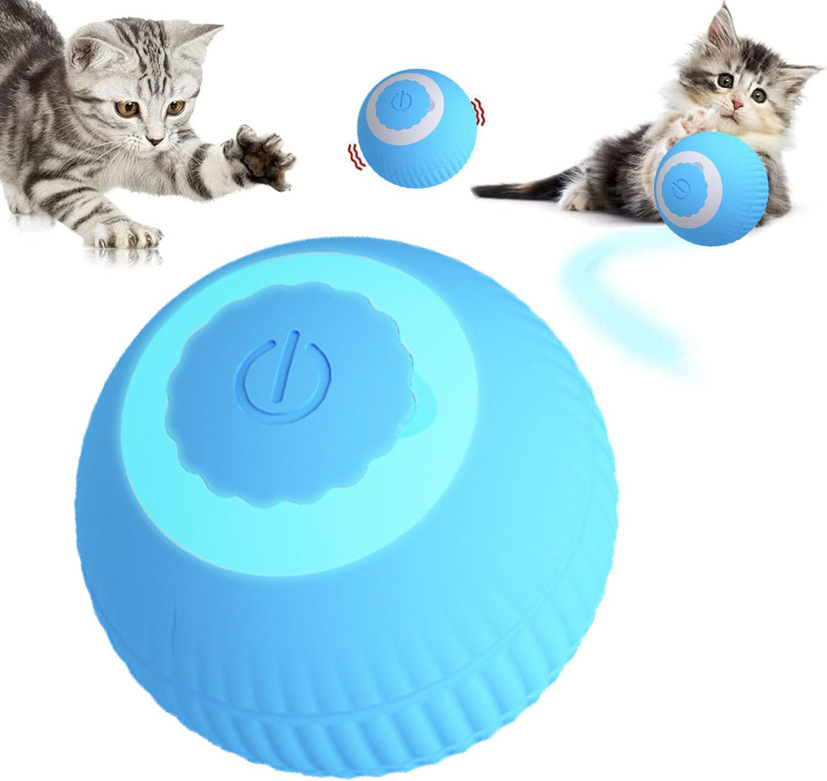 Bola interactiva azul NIDORA para gatos, con dos gatitos jugando