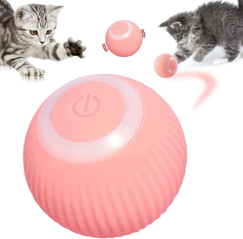 Bola interactiva rosa NIDORA para gatos, con dos gatitos jugando