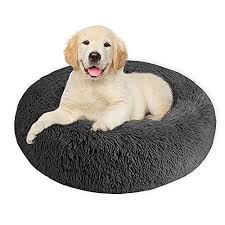 Cama para perro redonda de felpa gris oscuro