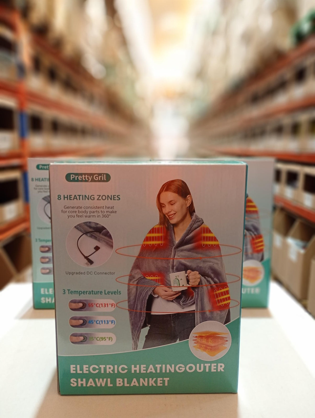 Manta eléctrica USB en su caja, foto del almacén