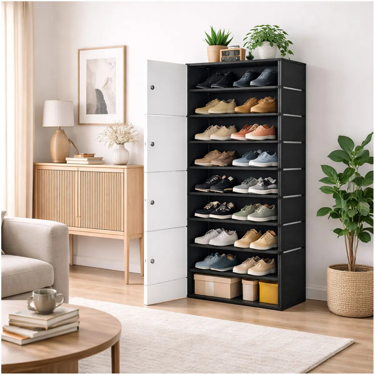 Zapatero de 8 Estantes con Puertas, hasta 36 Pares